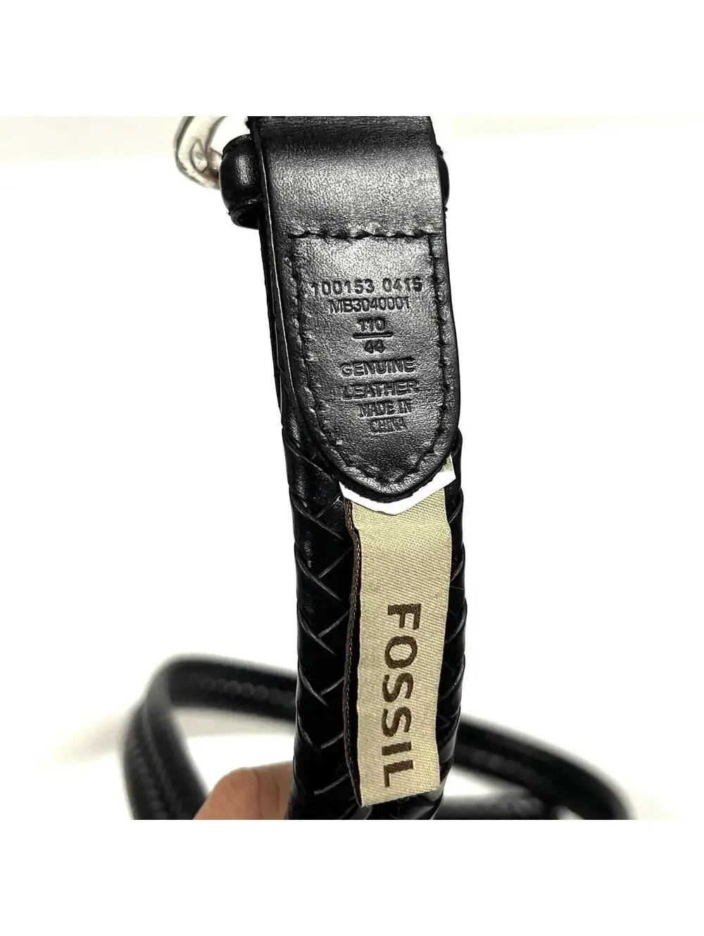 Fossil Braided Belt Mens 44 Black 100% Leather Silver Buckle Worn Adjustable
